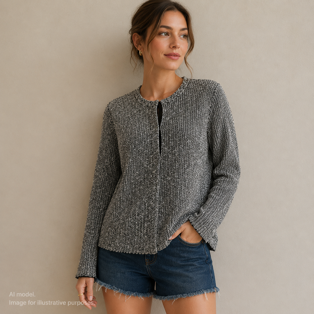 Eileen Fisher Cardigan Womens Small Black White Linen Cotton Blend Snap Front